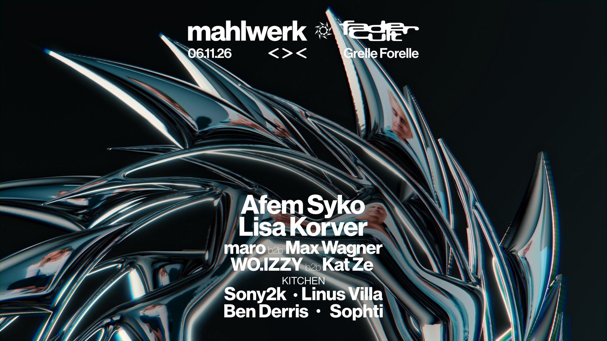 MAHLWERK: Afem Syko & Lisa Korver with FADERCULT poster, Grelle Forelle, Vienna