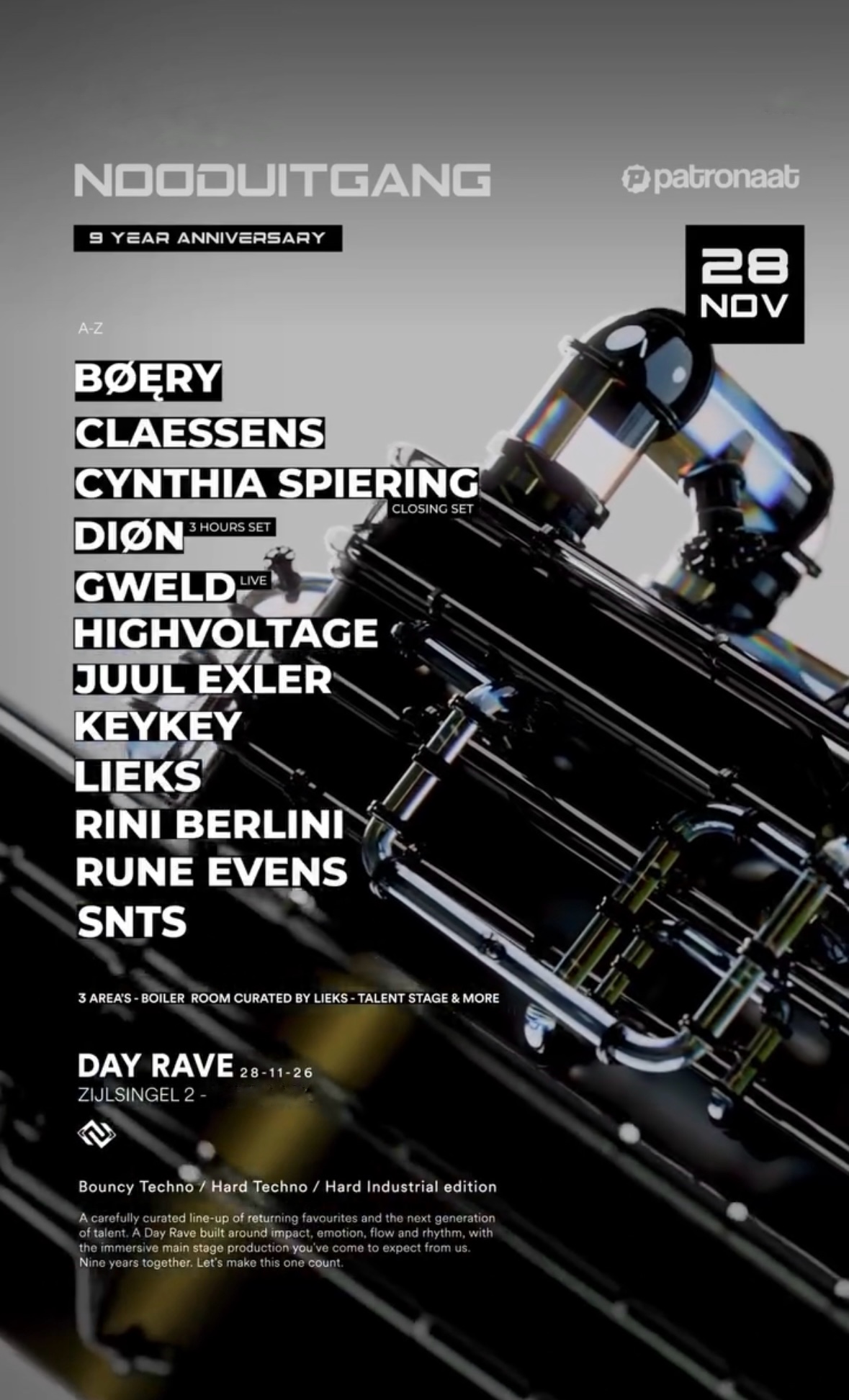 Nooduitgang Day Rave poster, Patronaat, Amsterdam