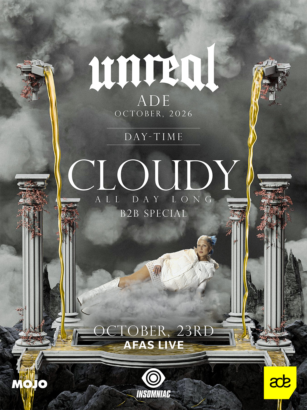 UNREAL ADE 2026 x Cloudy ALL DAY LONG poster, Afas Live, Amsterdam