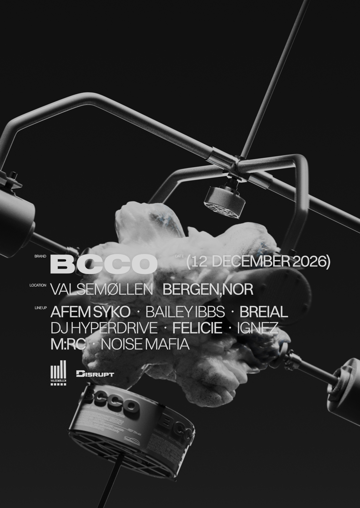 BCCO x Disrupt poster, Valsemøllen, Bergen