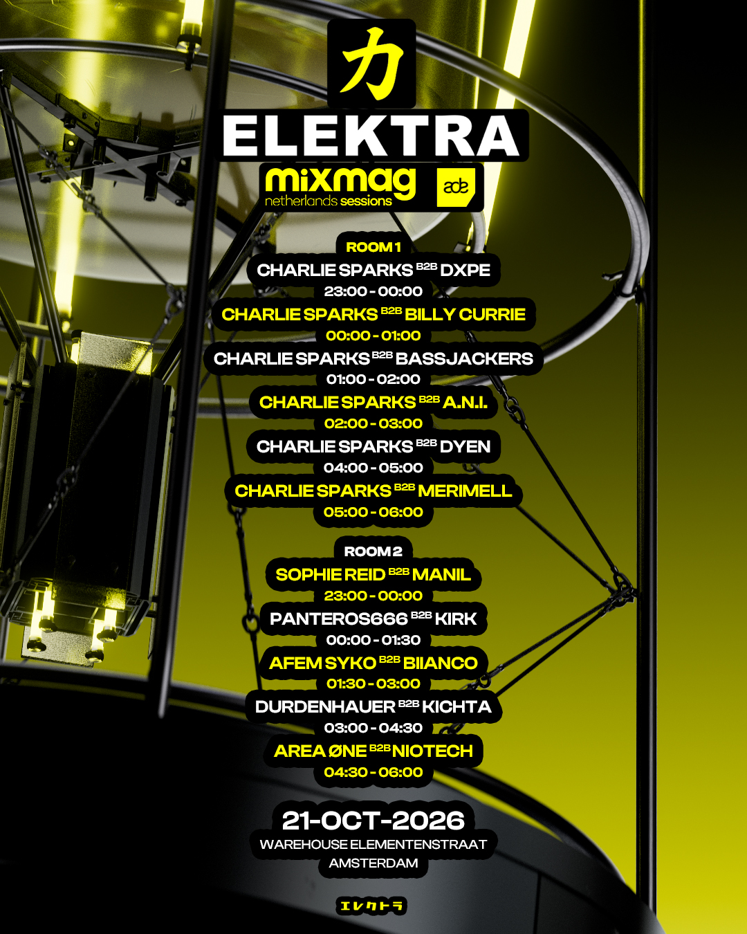 ELEKTRA x Mixmag Netherlands - ADE Edition poster, Warehouse Elementenstraat, Amsterdam