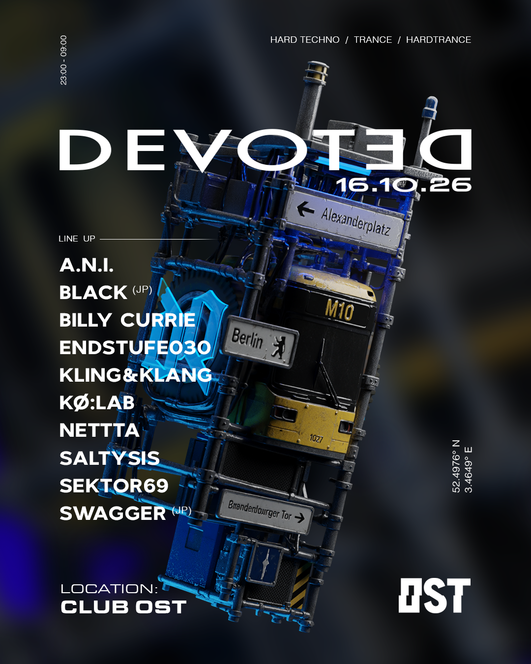 Devoted w. A.N.I., Kø:lab, SaltySis, KLING&KLANG poster, OST, Berlin