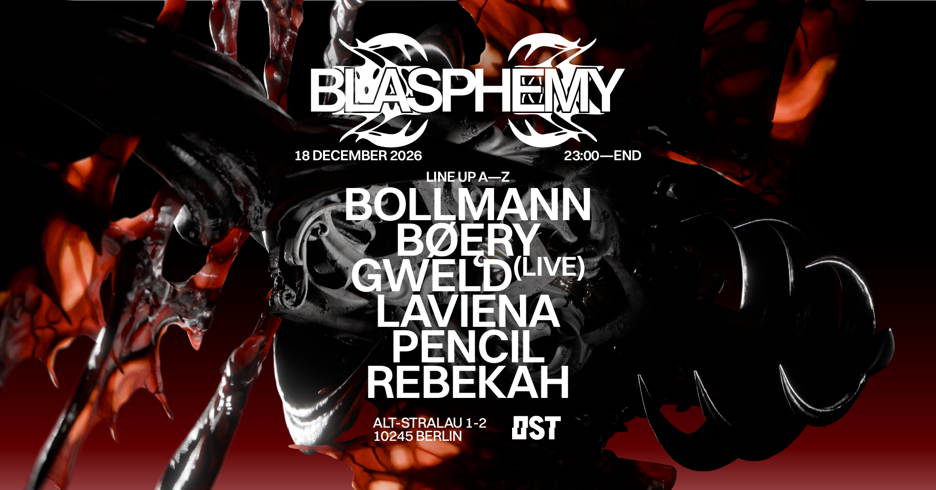 Blasphemy w. Rebekah, BØĘRY, GWELD (Live) poster, OST, Berlin