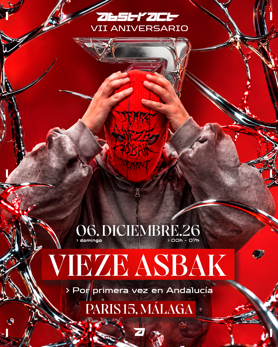 Vieze Asbak: ABSTRACT VII ANIVERSARIO: poster, París 15, Malaga