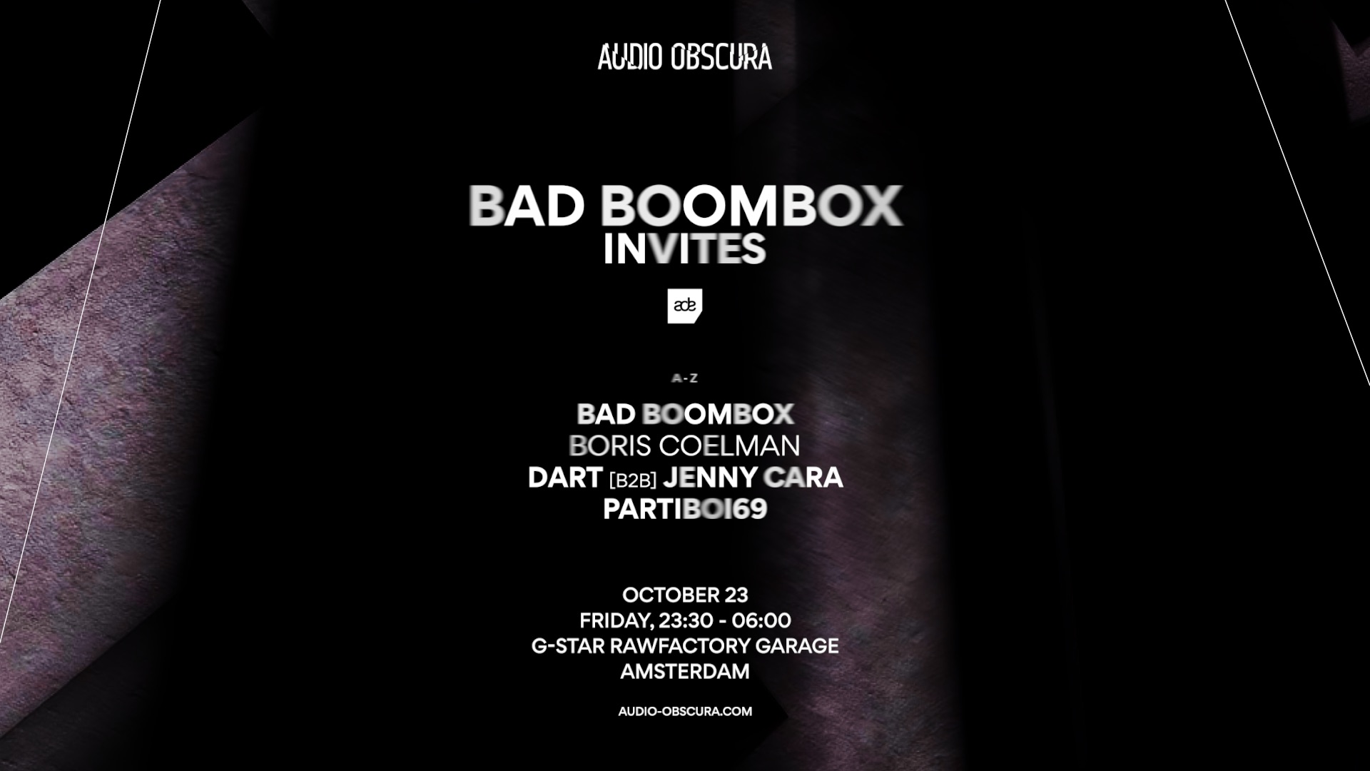 Audio Obscura ADE x Bad Boombox Invites poster, RAWFACTORY, Amsterdam