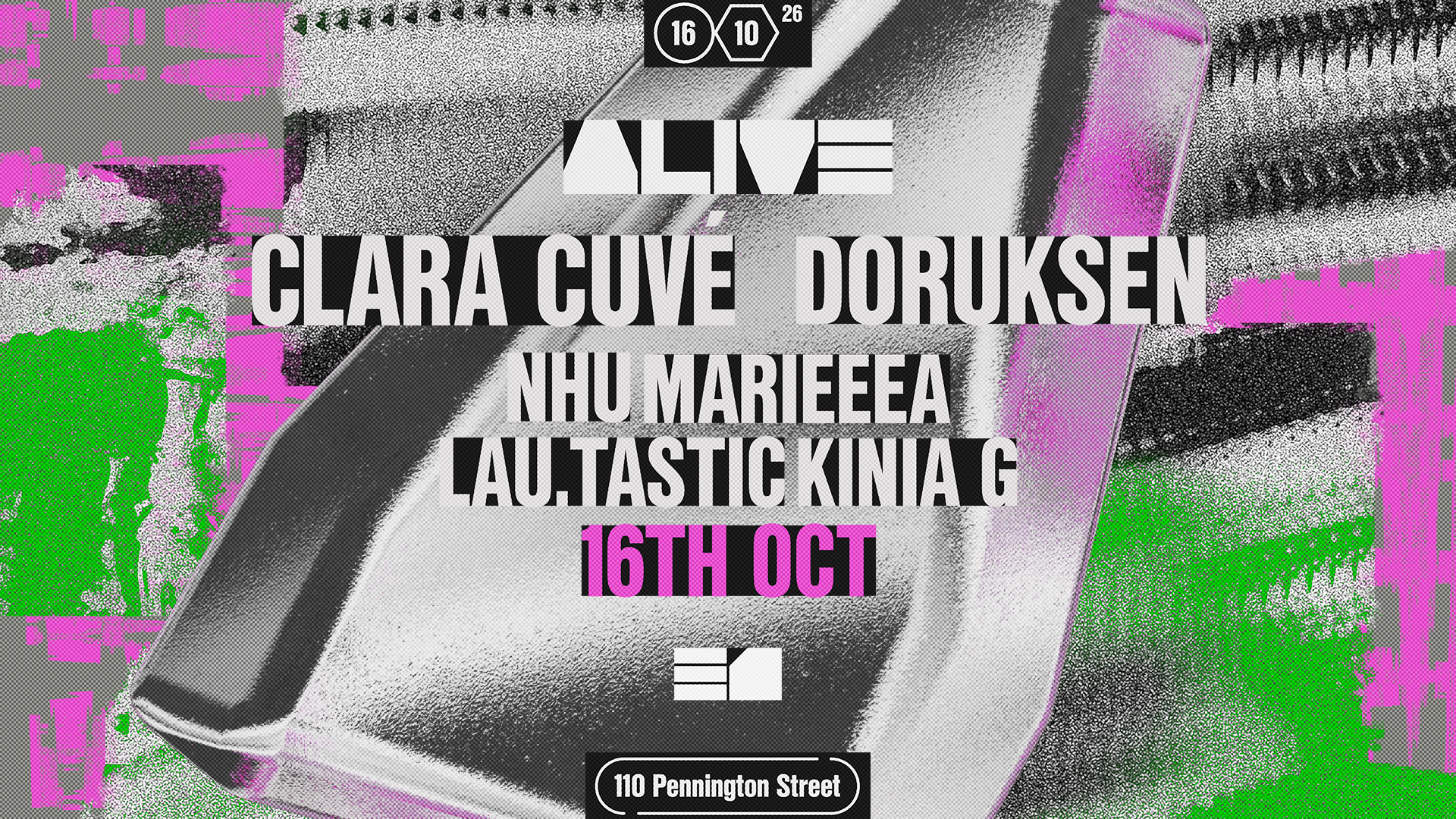 ALIVE Clara Cuve', Doruksen poster, E1, London