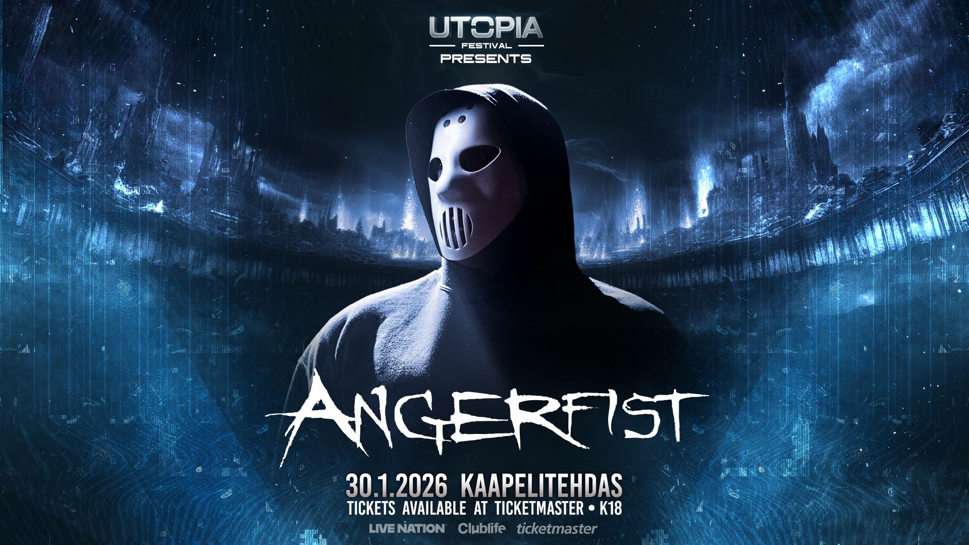 Utopia Festival presents: Angerfist poster, Kaapelitehdas / The Cable Factory, Helsinki