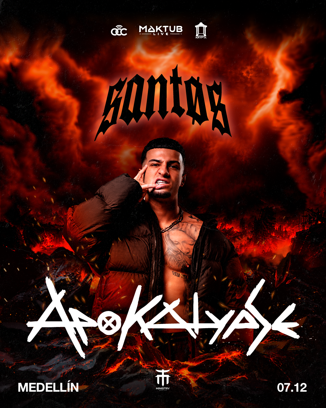 APOKALYPSE 2026 presenta: SANTØS poster, Ministry Club, Medellin