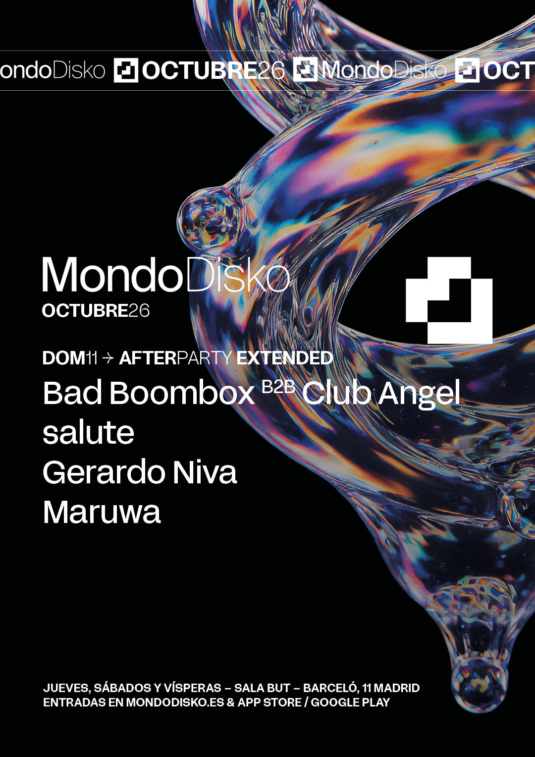 AFTERPARTY EXTENDED: Bad Boombox B2B Club Angel / salute / Gerardo Niva / Maruwa poster, Mondo, Madrid