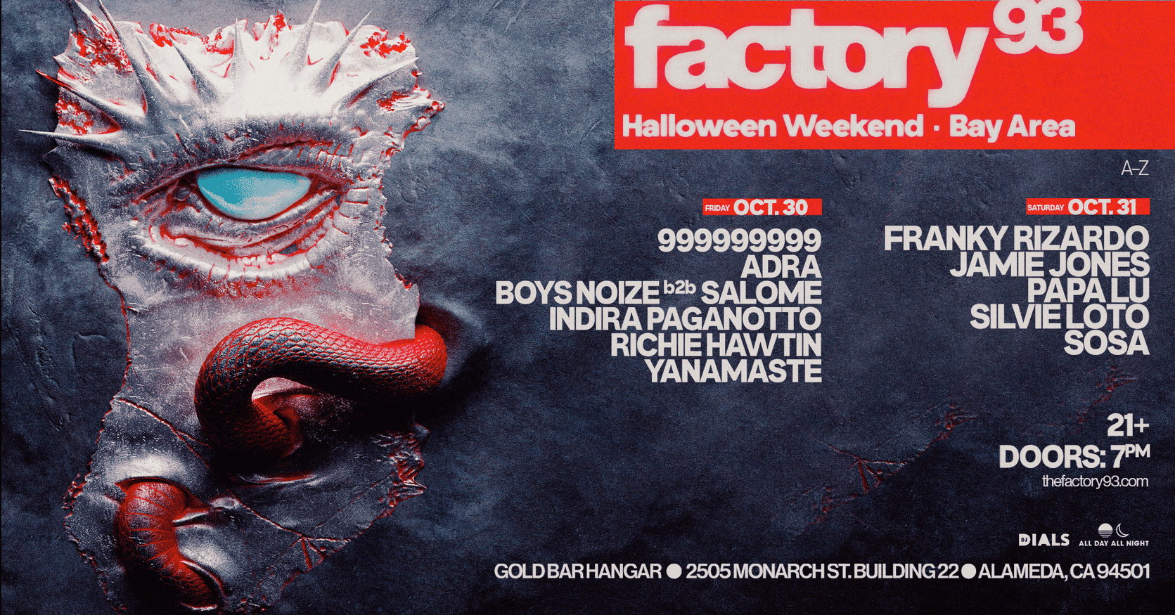 Factory 93: Halloween Weekender (10/30 + 10/31) at Gold Bar Hangar poster, San Francisco/Oakland