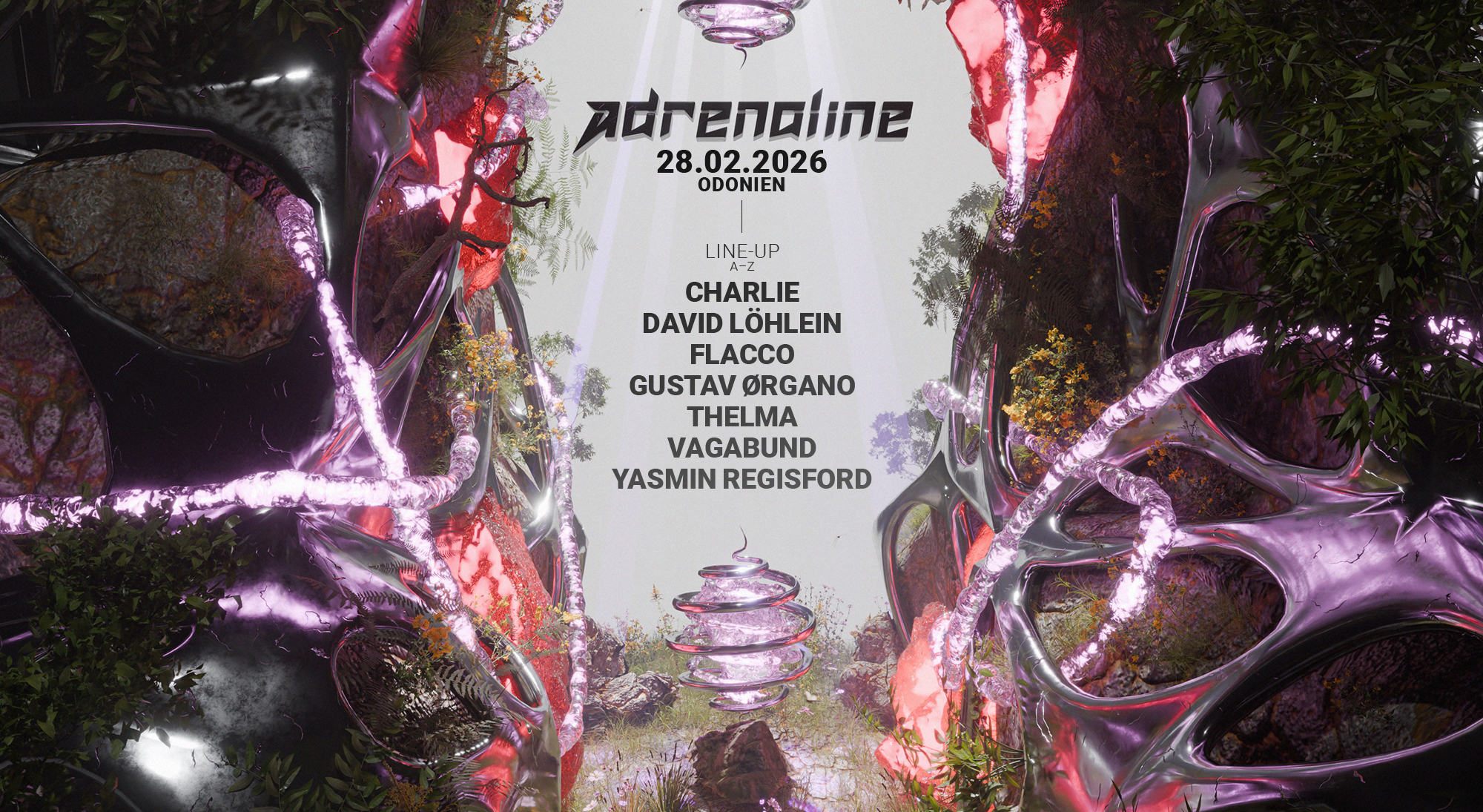 ADRENALINE pres. David Löhlein, Yasmin Regisford & THELMA poster, Odonien, Cologne